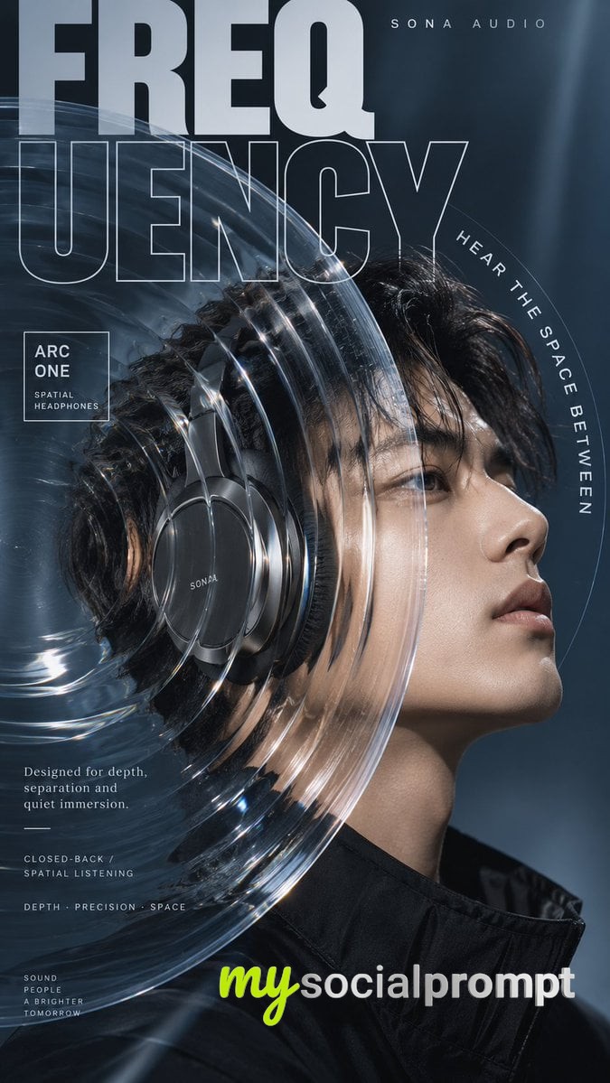nanobanana prompt: High-Fashion Editorial Portrait with Geometric Optical Glass and Bold Typography image 4