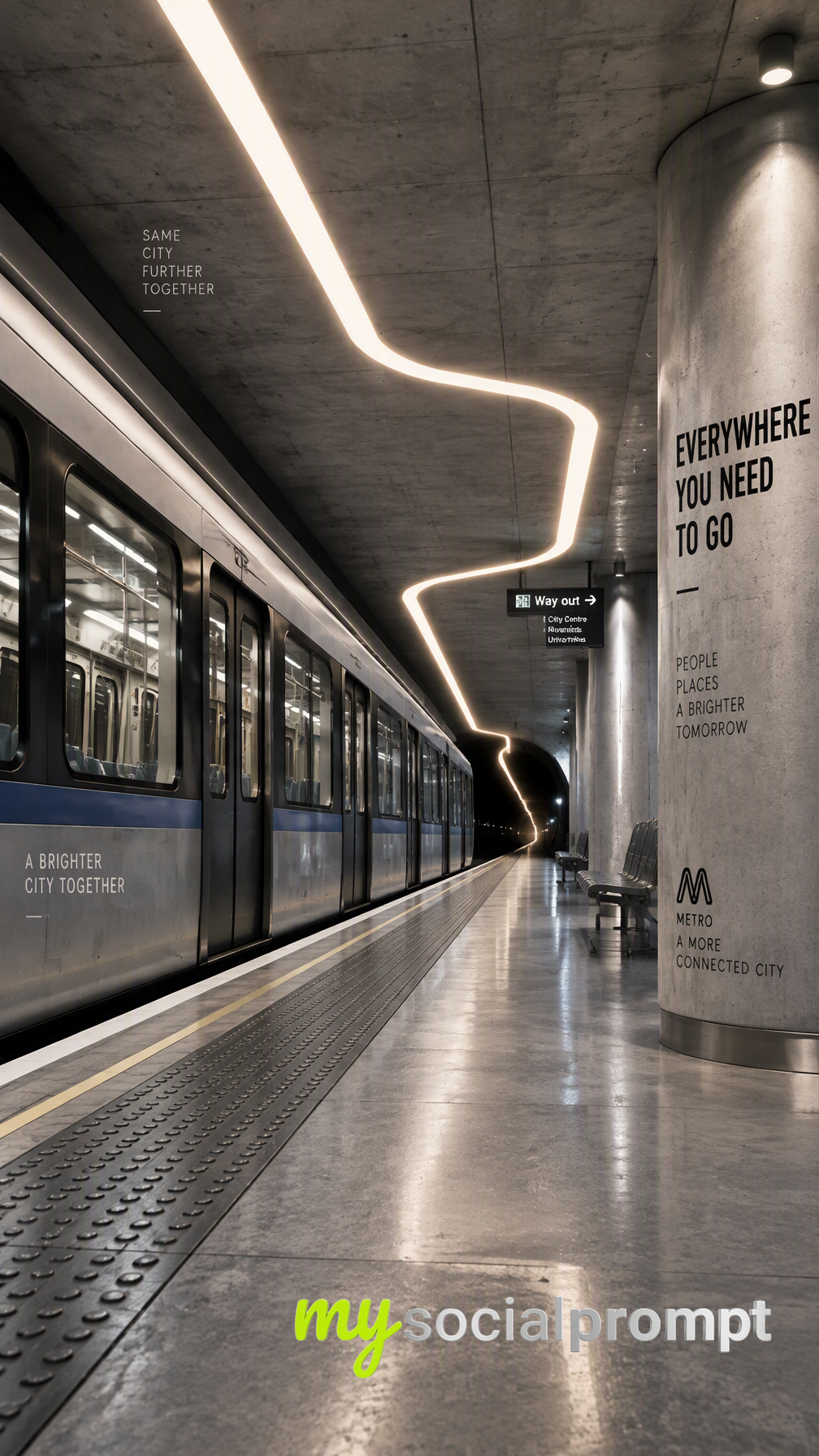 nanobanana prompt: Cinematic 4:5 Metro Poster with Continuous Glowing Route Map