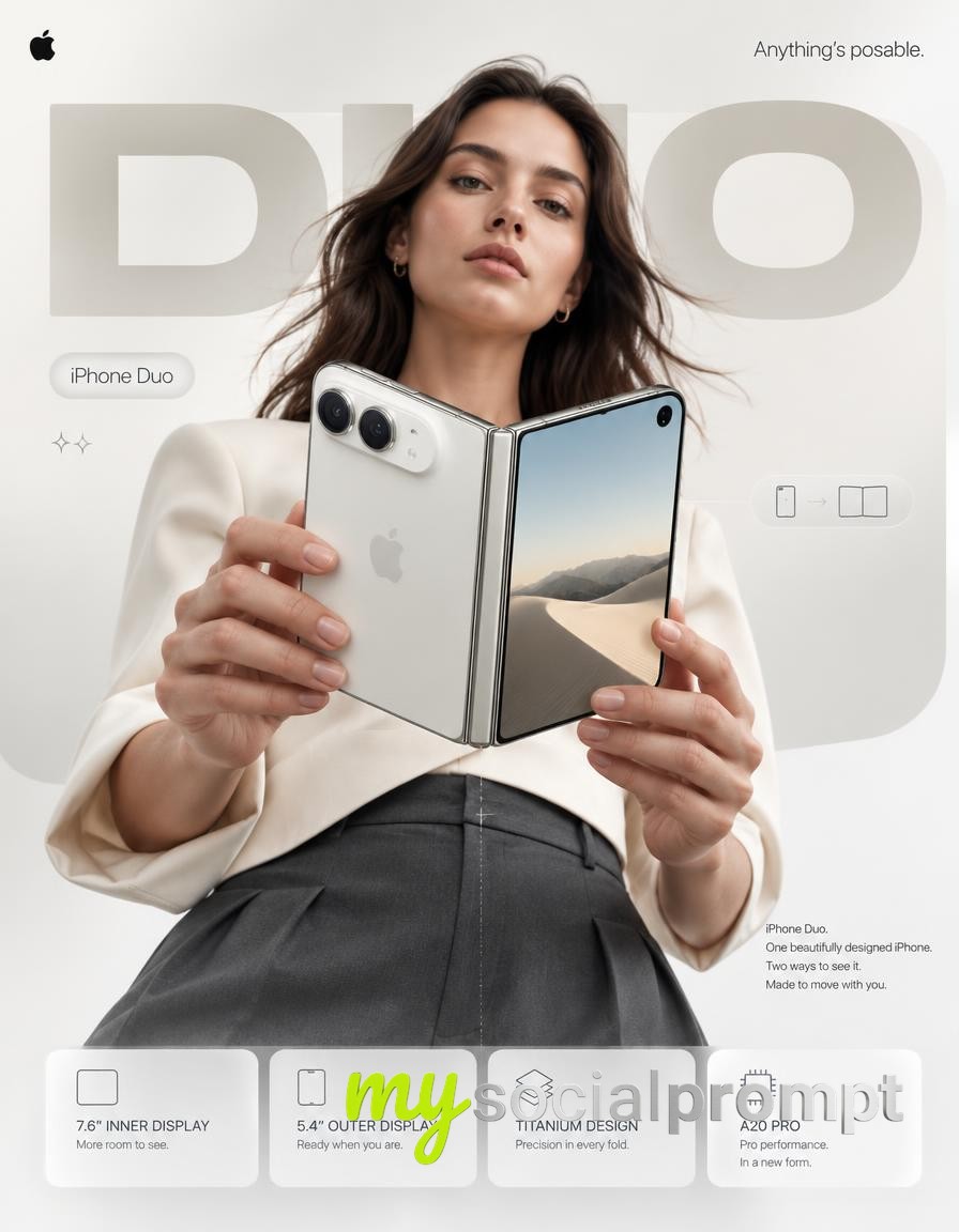 nanobanana prompt: Premium iPhone Duo Campaign Poster in Titanium with Hyper-Real Product Photography