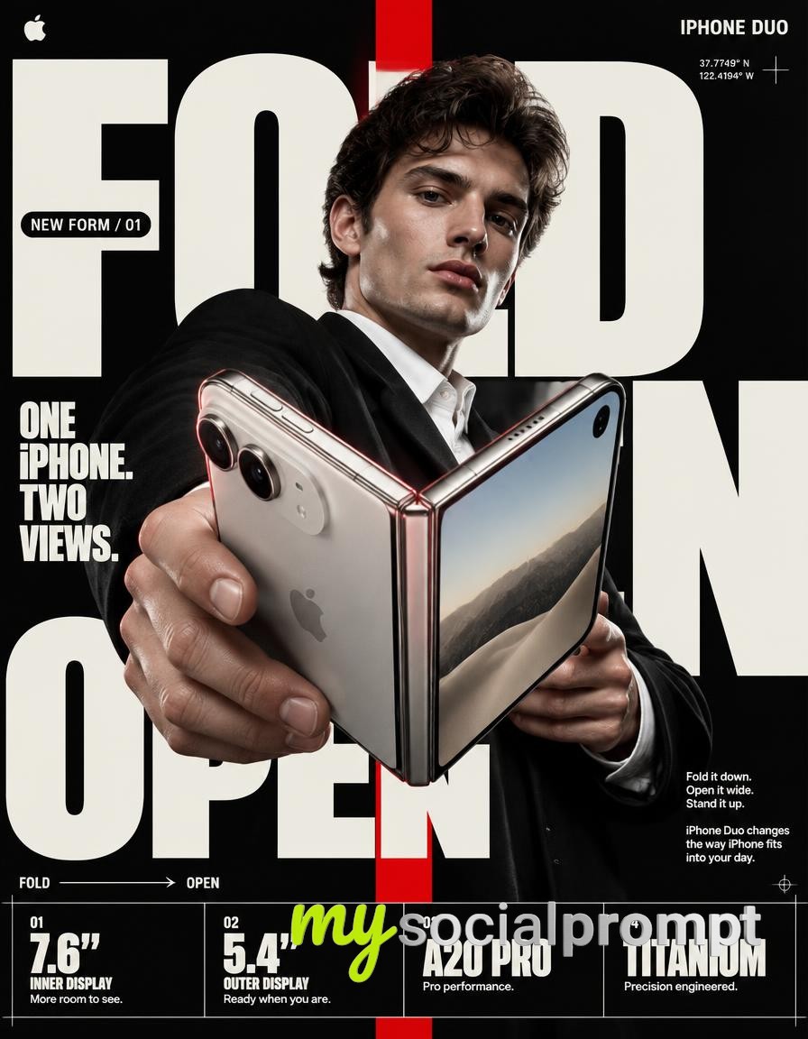 nanobanana prompt: Premium iPhone Duo Campaign Poster in Titanium with Hyper-Real Product Photography image 2