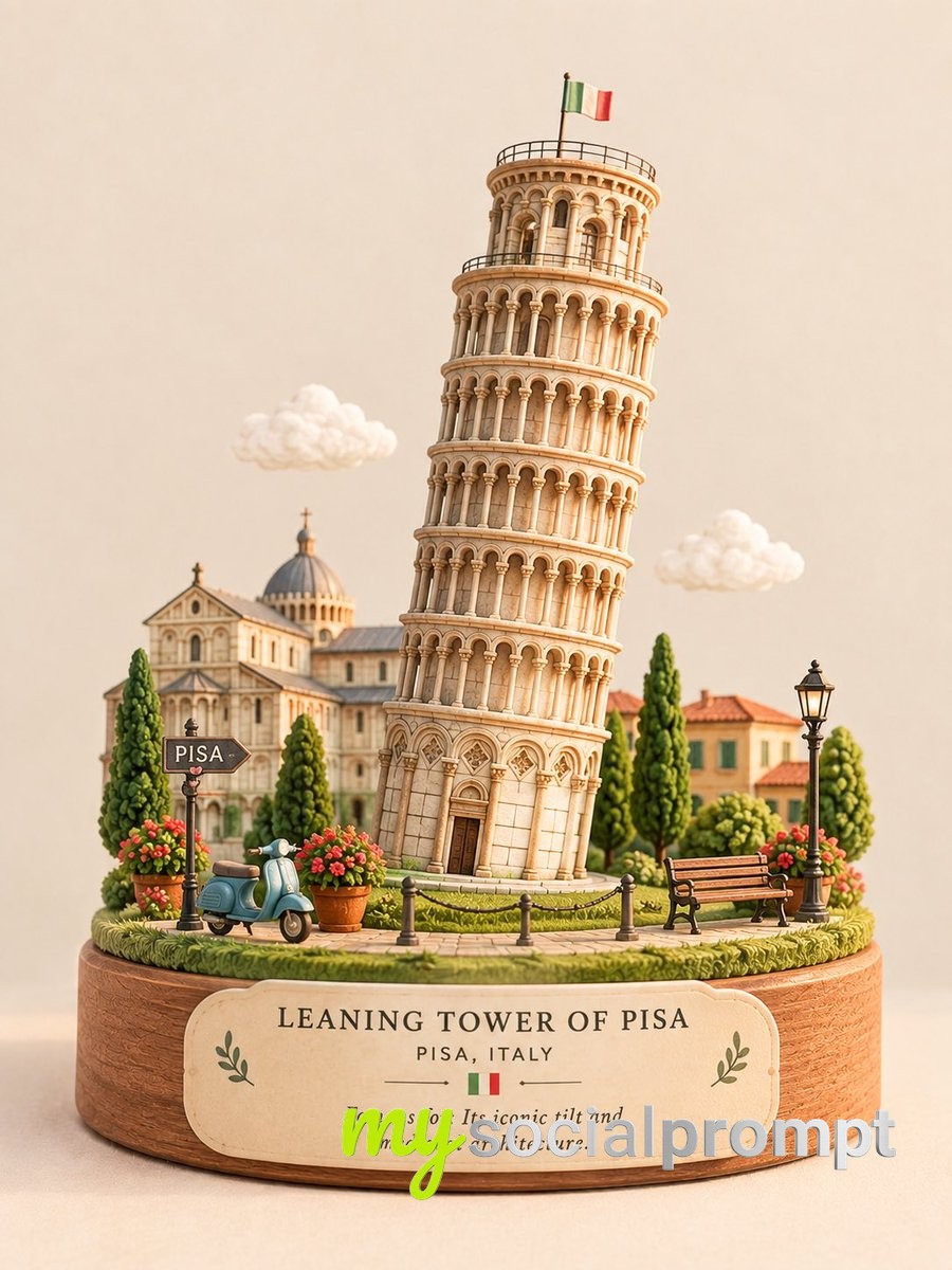 nanobanana prompt: Miniature 3D Diorama of Landmark with Pastel Tones & Soft Lighting