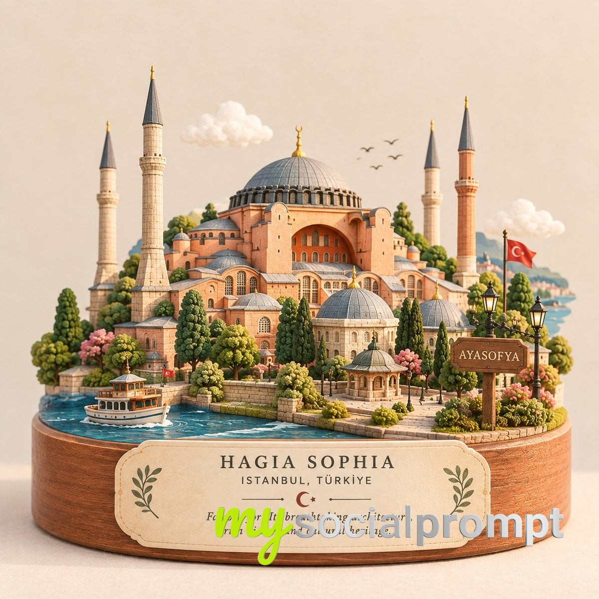 nanobanana prompt: Miniature 3D Diorama of Landmark with Pastel Tones & Soft Lighting image 2