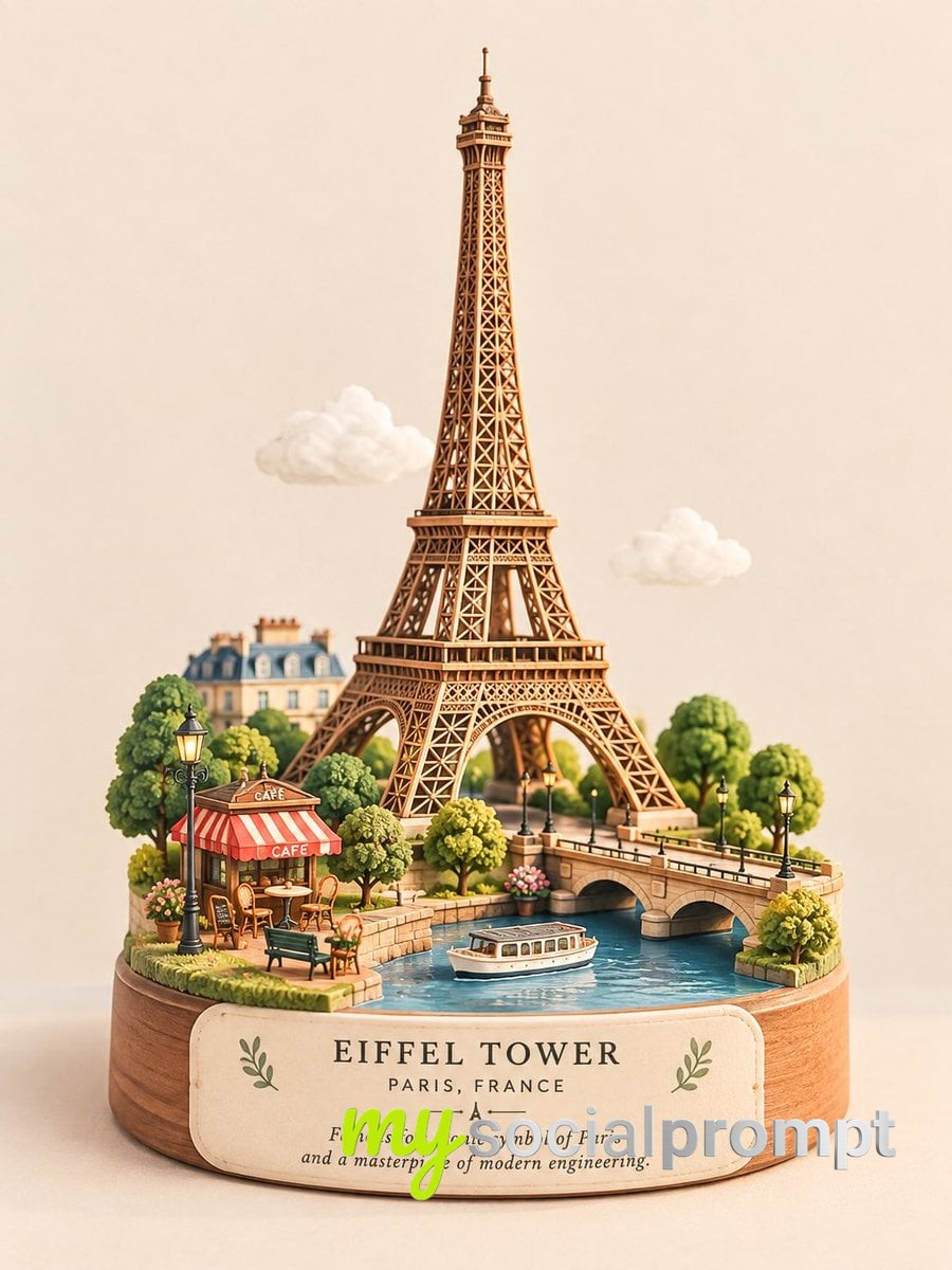 nanobanana prompt: Miniature 3D Diorama of Landmark with Pastel Tones & Soft Lighting image 3
