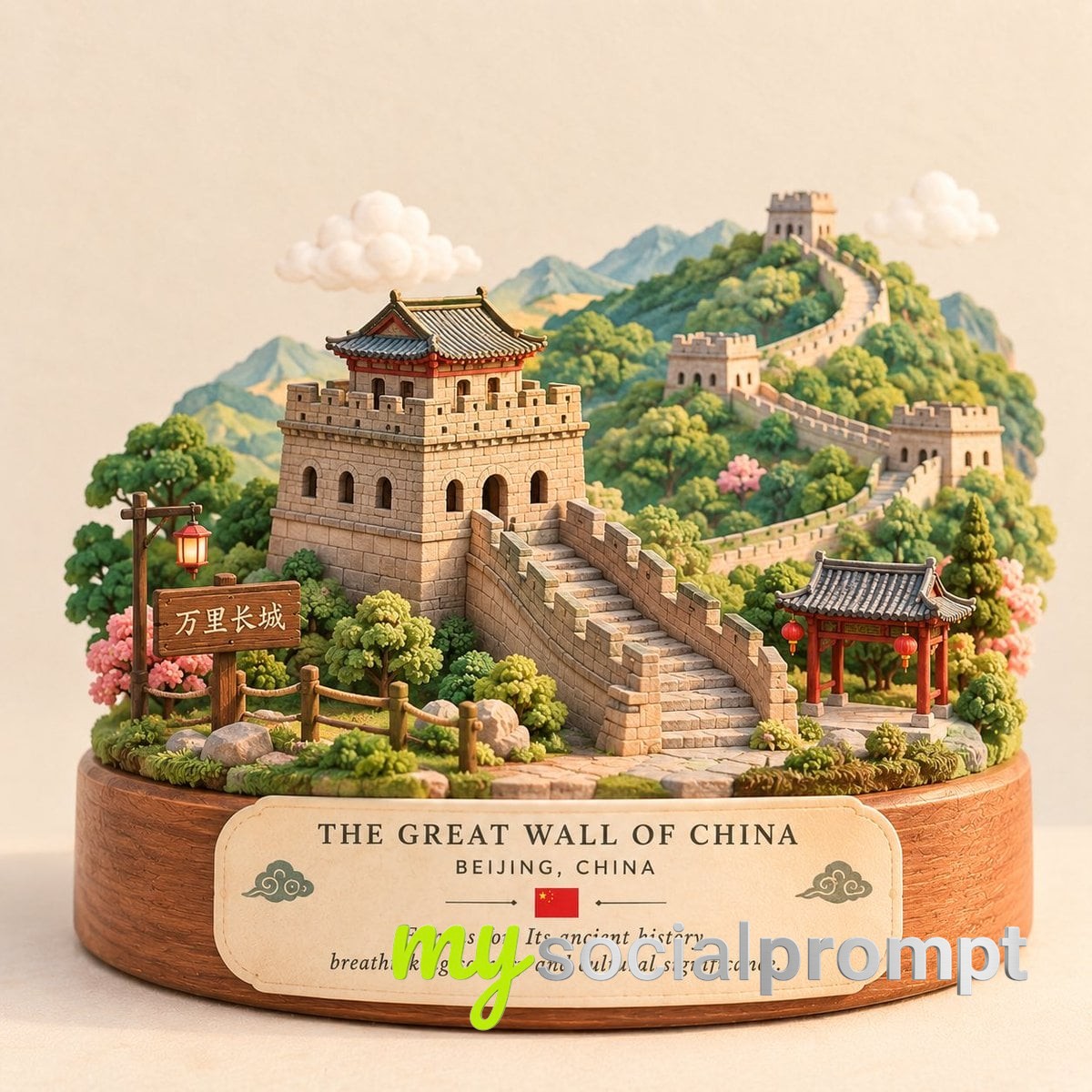 nanobanana prompt: Miniature 3D Diorama of Landmark with Pastel Tones & Soft Lighting image 4