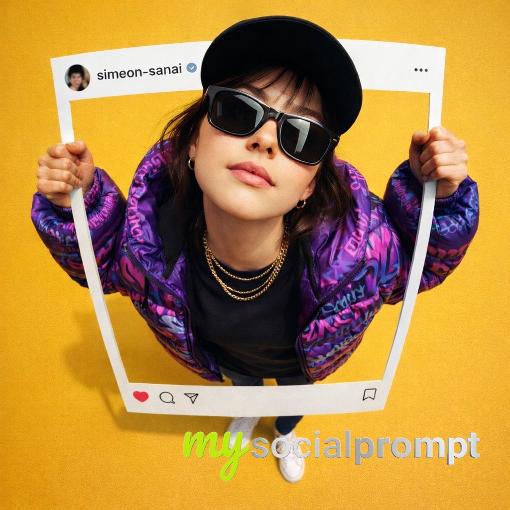 nanobanana prompt: Hyper-realistic 3D Breakout with 10mm Fisheye & Instagram UI Frame