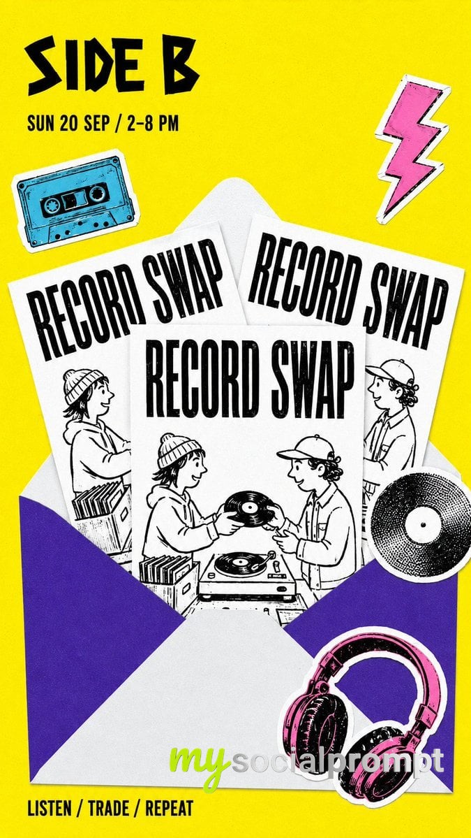 nanobanana prompt: Curated Event Poster with Overlapping Flyers and Envelope Detail image 2