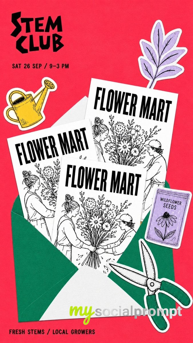nanobanana prompt: Curated Event Poster with Overlapping Flyers and Envelope Detail image 3