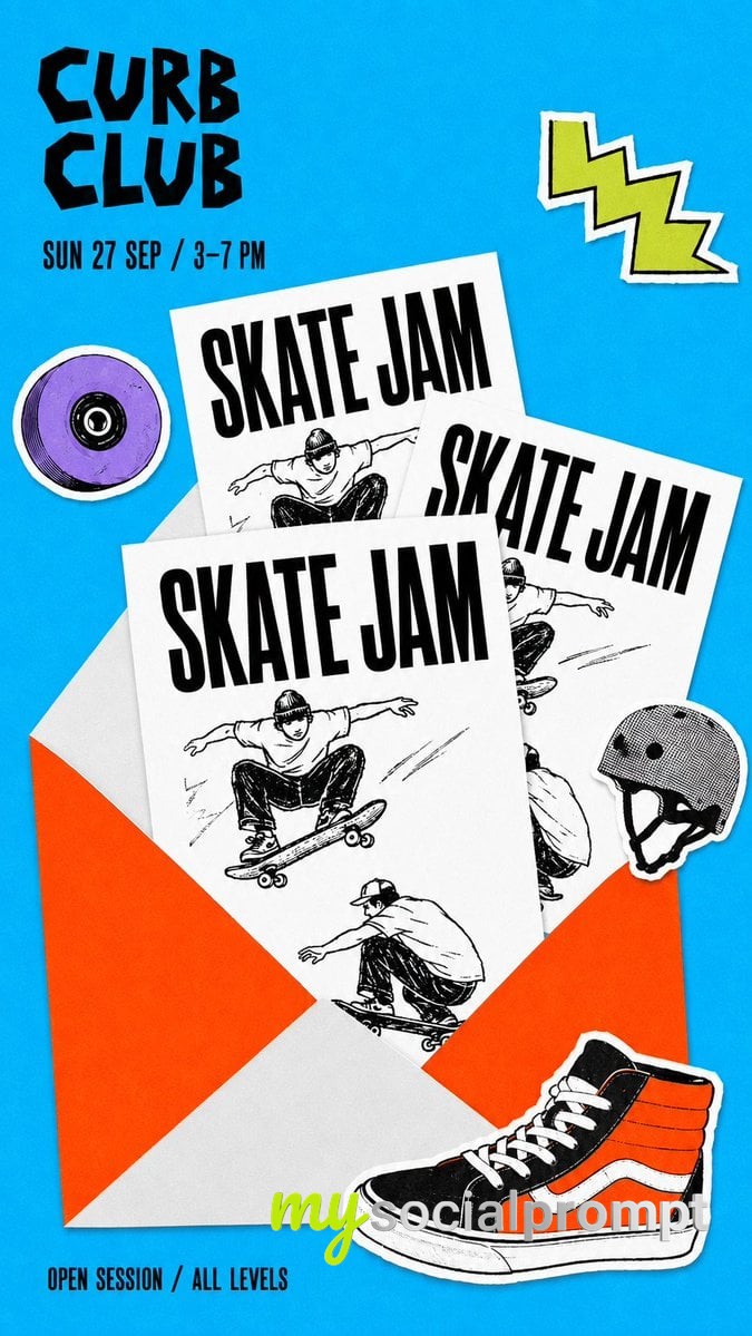 nanobanana prompt: Curated Event Poster with Overlapping Flyers and Envelope Detail image 4