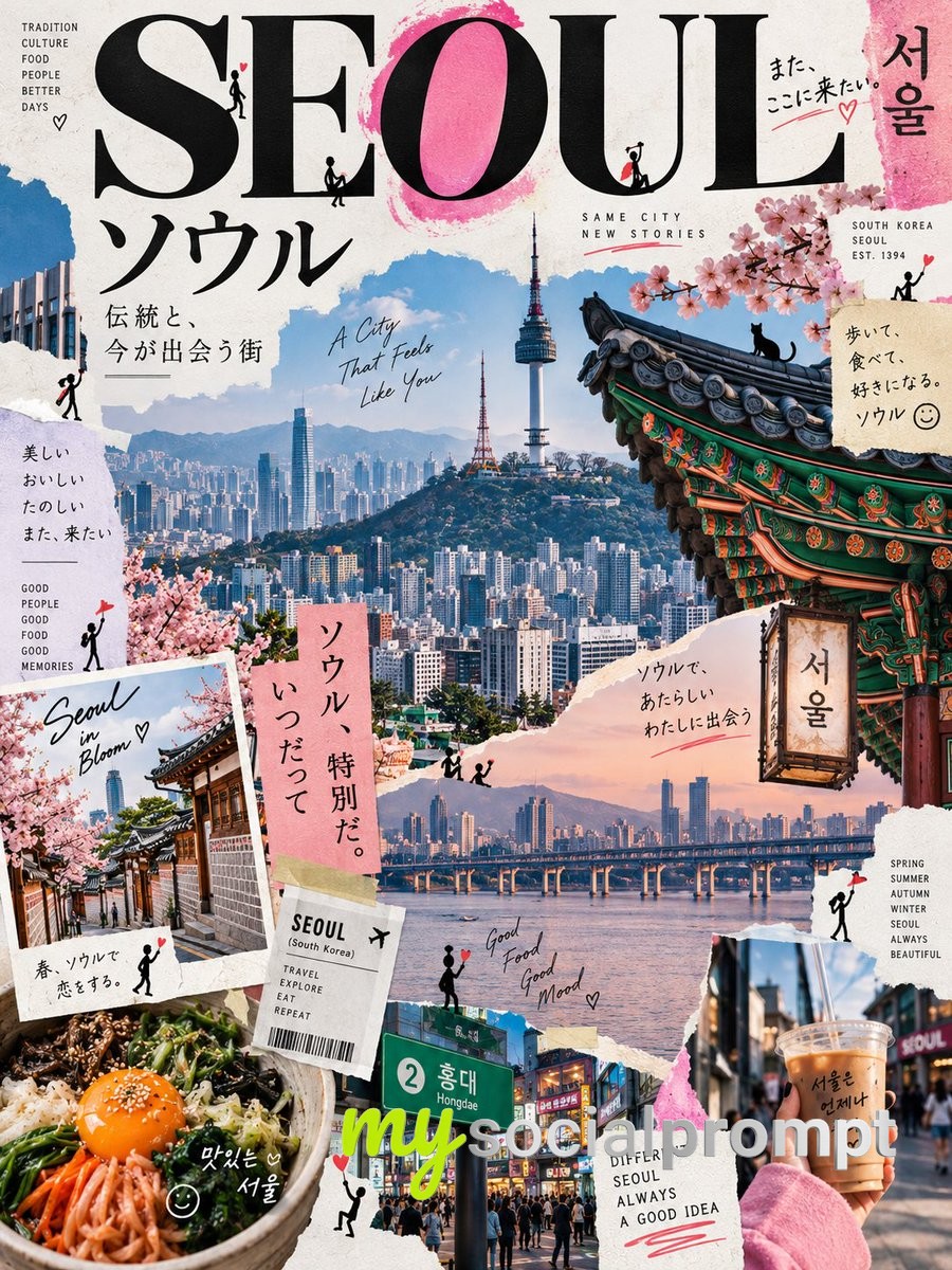 nanobanana prompt: Contemporary Japanese Zine Collage Poster of Tokyo