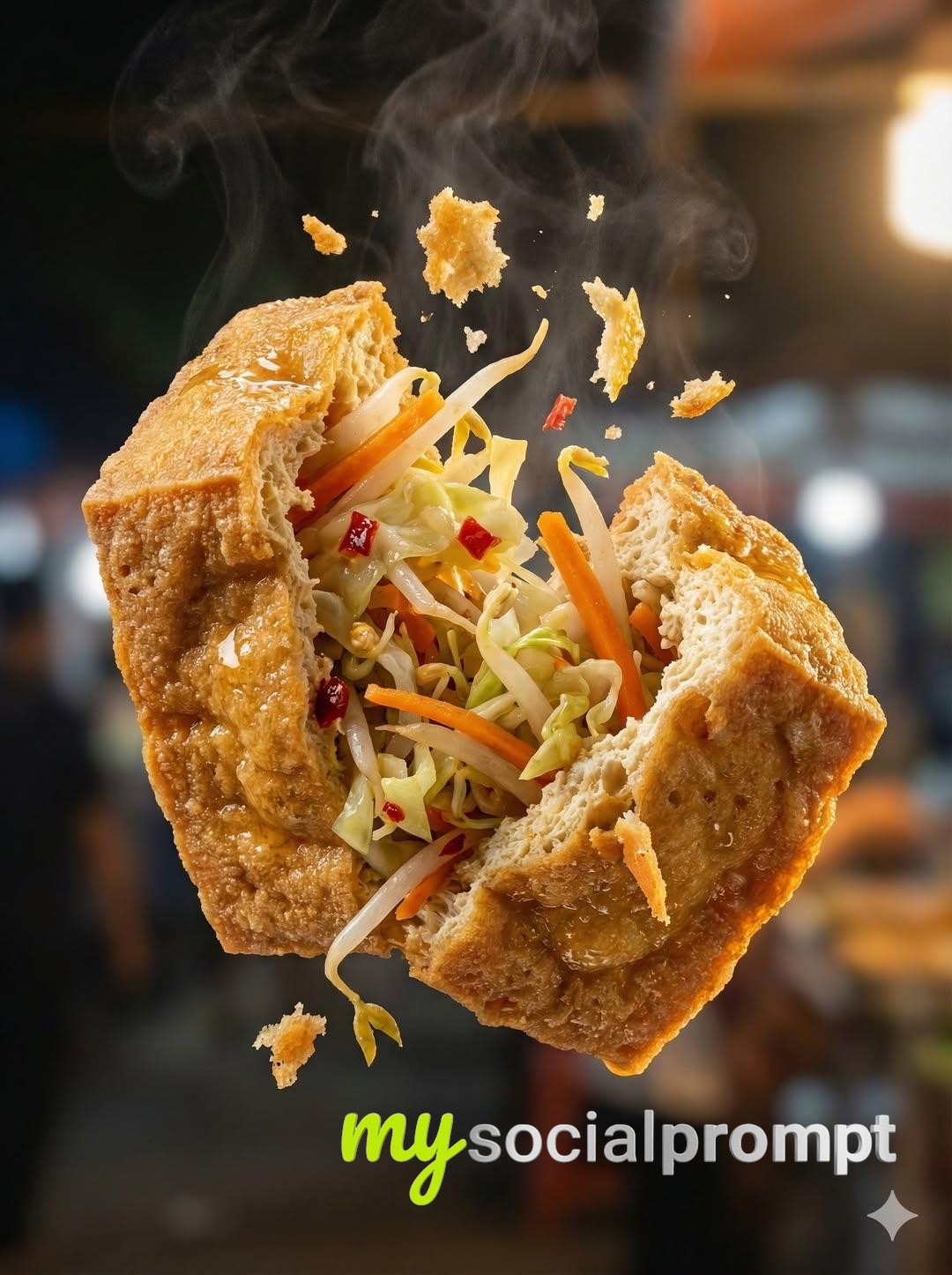nanobanana prompt: Hyperreal Macro Food Photography of Martabak Telur with Cinematic Lighting