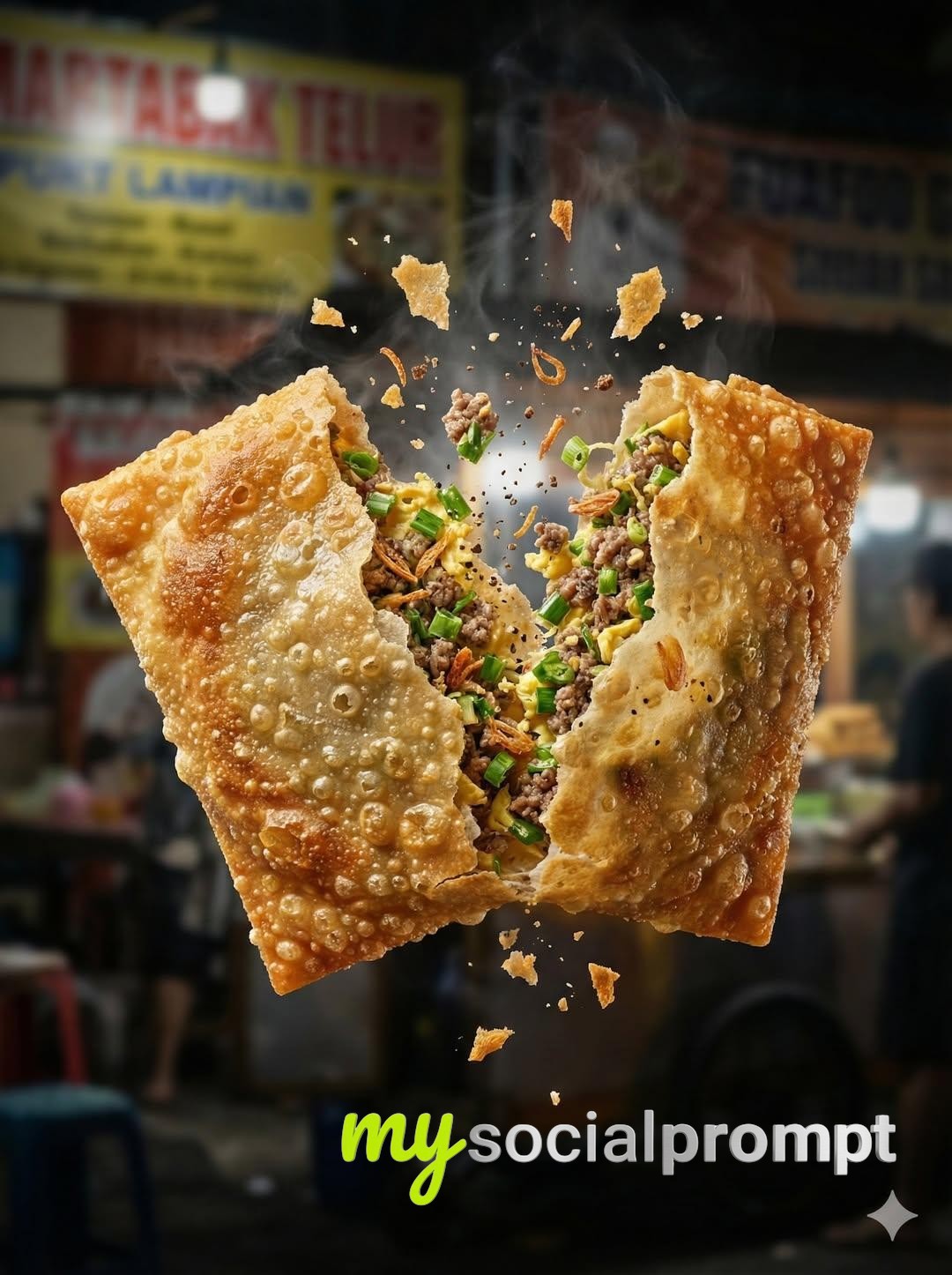 nanobanana prompt: Hyperreal Macro Food Photography of Martabak Telur with Cinematic Lighting image 4