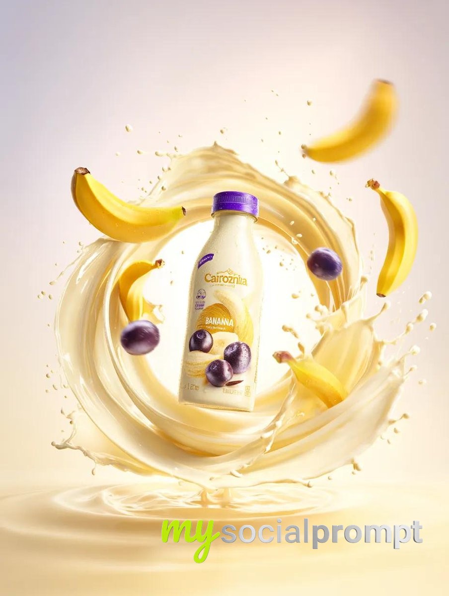 nanobanana prompt: Hyperrealistic Banana Milk Splash with Dynamic Liquid Motion