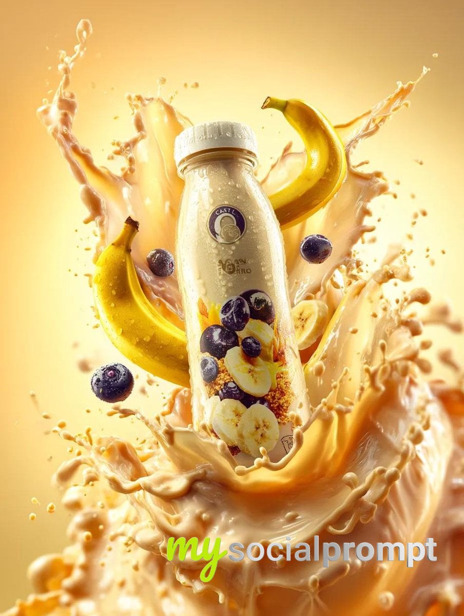 nanobanana prompt: Hyperrealistic Banana Milk Splash with Dynamic Liquid Motion image 2