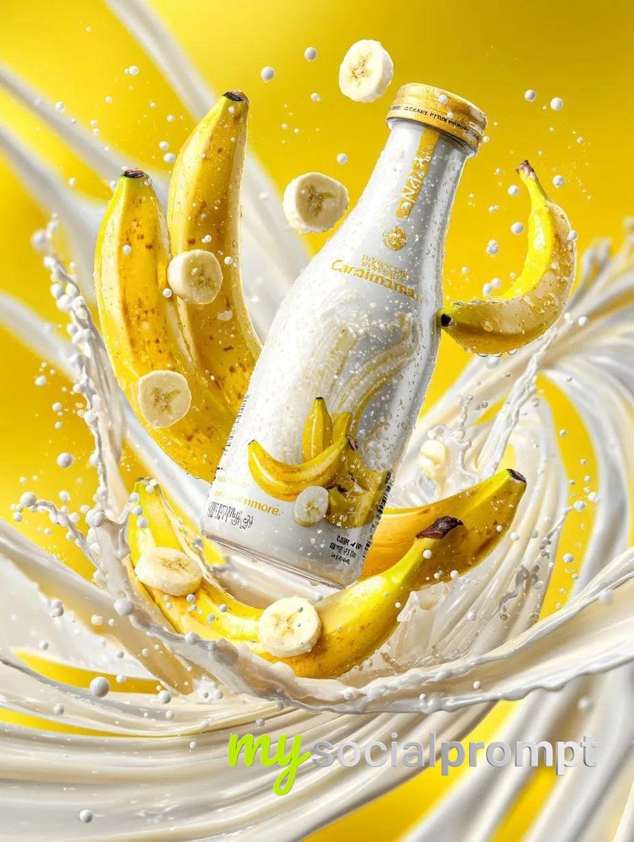 nanobanana prompt: Hyperrealistic Banana Milk Splash with Dynamic Liquid Motion image 3