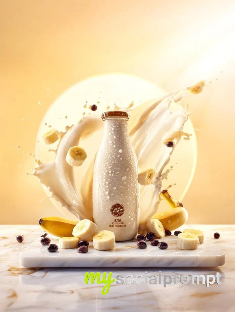 nanobanana prompt: Hyperrealistic Banana Milk Splash with Dynamic Liquid Motion image 4