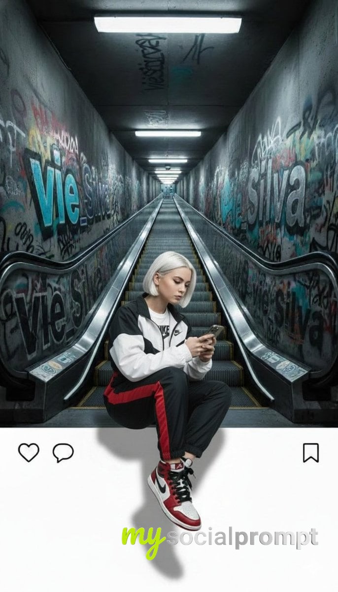 nanobanana prompt: Cinematic 3D Nike Streetwear Portrait with Subway Graffiti