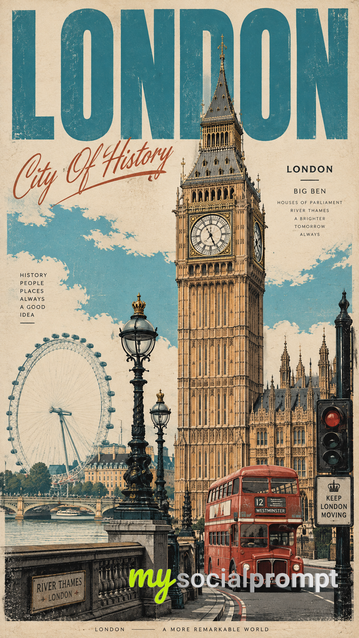 nanobanana prompt: Vintage travel poster, mid-century screen-printed aesthet