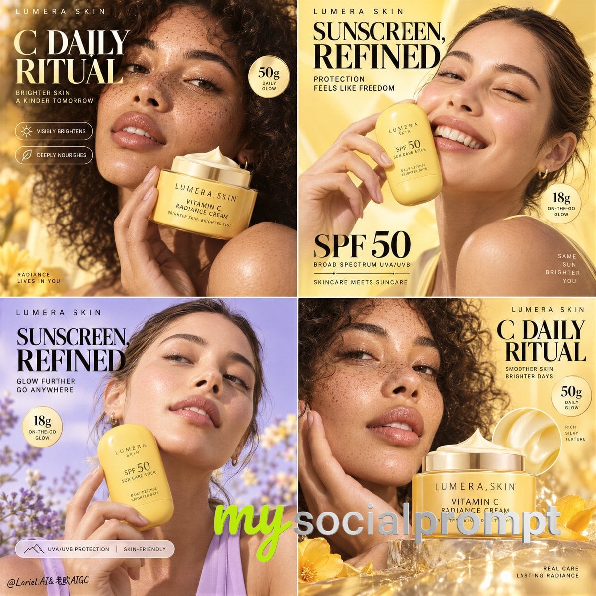 nanobanana prompt: Create a Cannes-level premium four-panel skincare campaig image 2