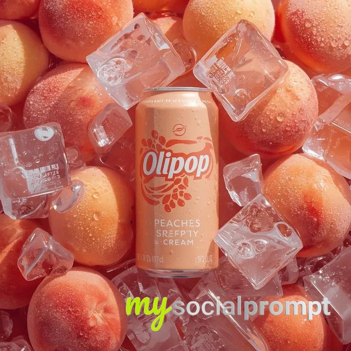 nanobanana prompt: Ultra-Realistic Commercial Soda Can with Peaches and Ice – Studio Lighting