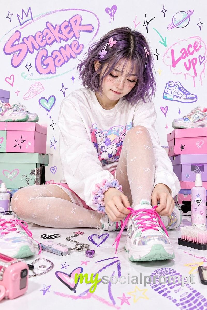 Hyper-Realistic Y2K Sneaker Editorial: Lavender Bob & Pastel Studio Styling
