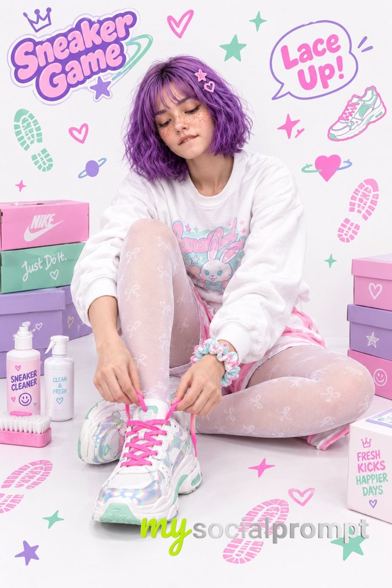 Hyper-Realistic Y2K Fashion Editorial: Pastel Studio Portrait with Neon Accents and Graphic Doodles