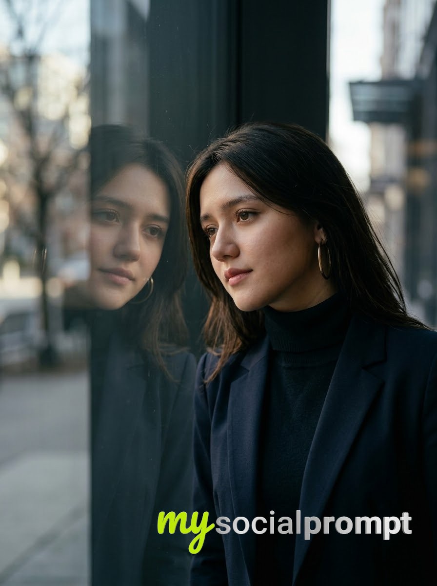 Cinematic Window Light Portrait of a Woman in Black Turtleneck