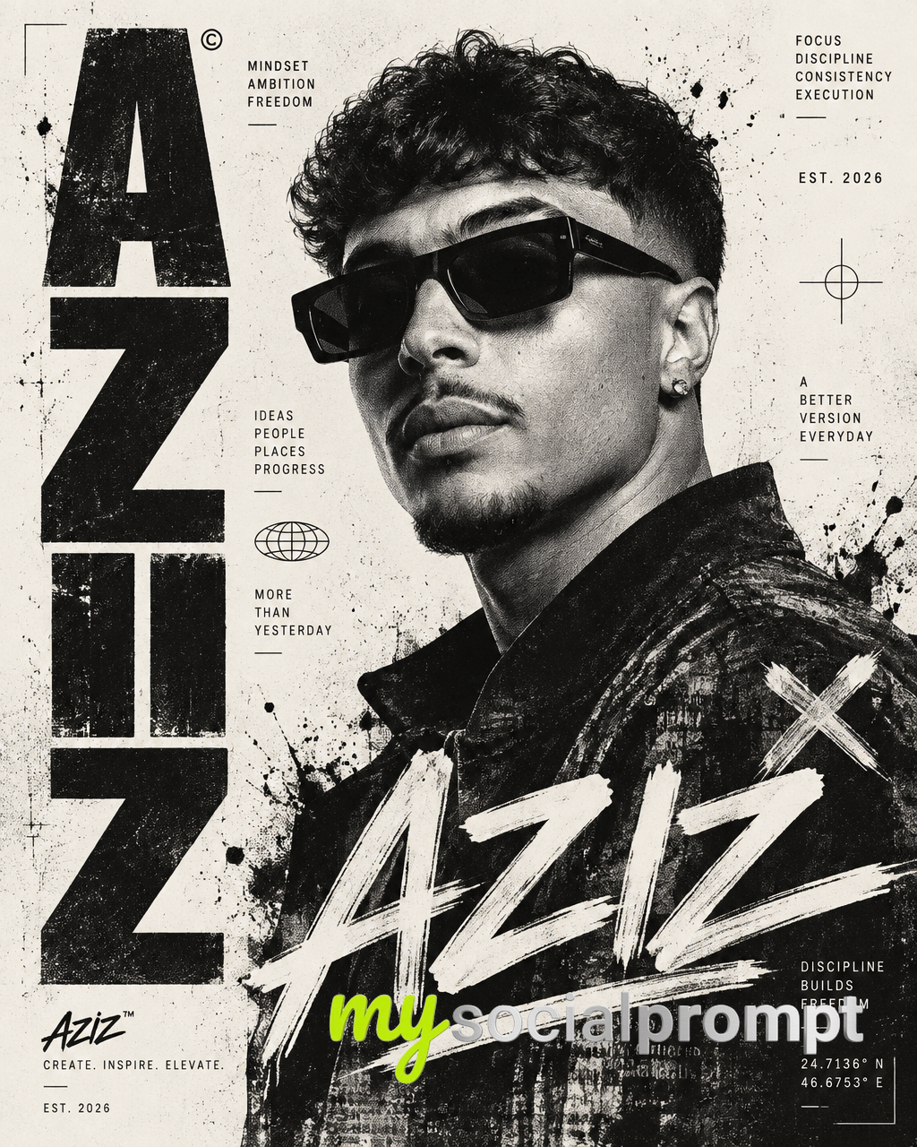 Monochrome Editorial Portrait: Ink Illustration of a Stylish Young Man in Oversized Sunglasses