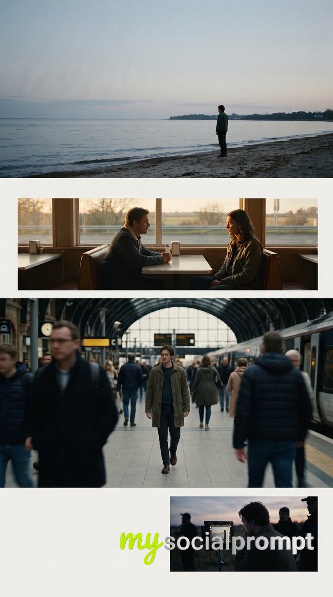 Cinematic Storyboard Contact Sheet: Muted European Indie Drama Visual Moodboard