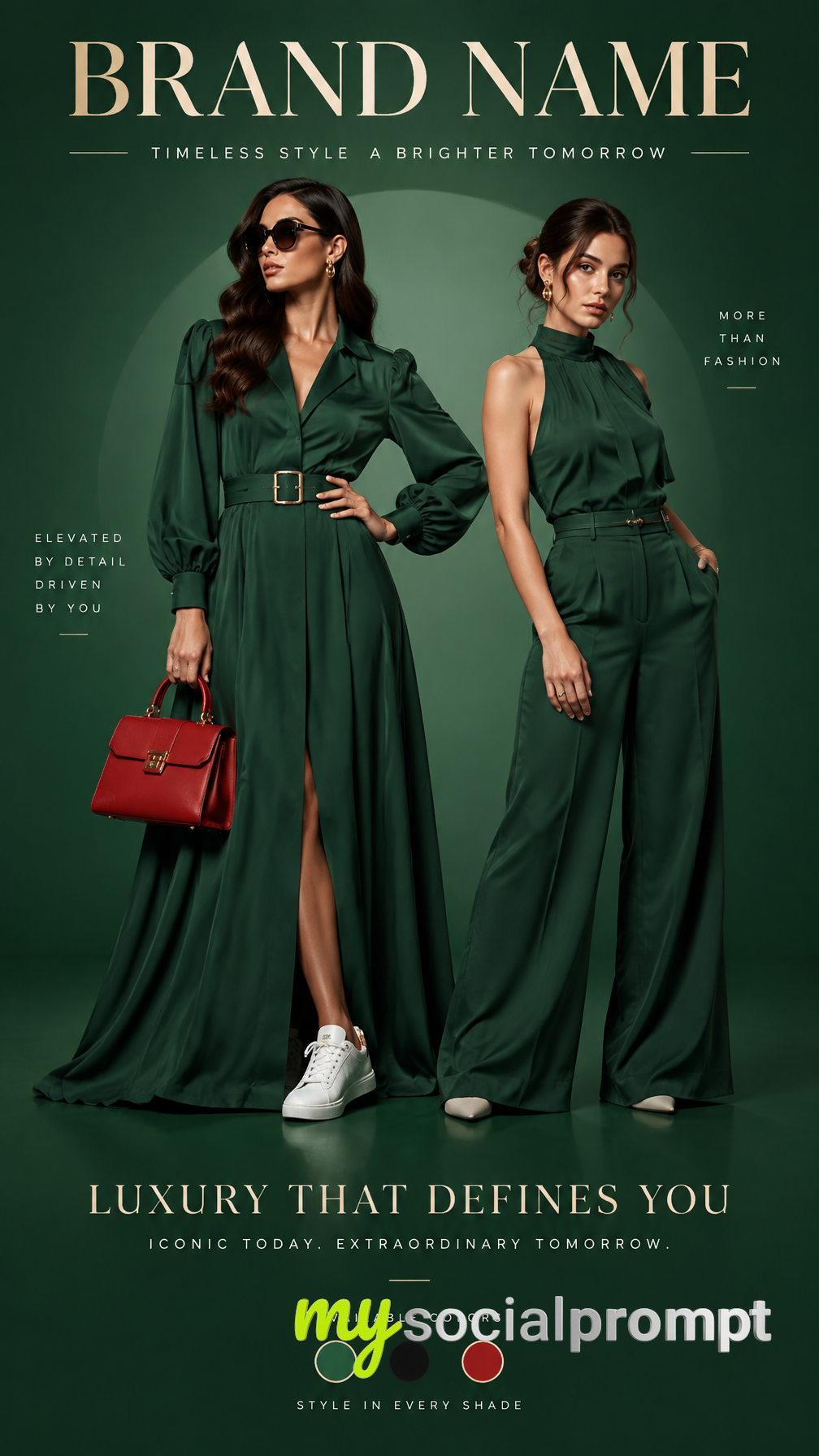 Luxury Fashion Campaign Poster: Two Models in Green Elegance