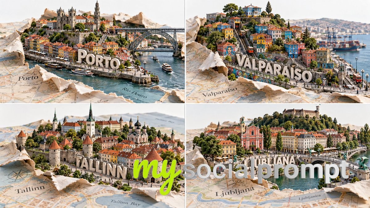 Underrated Cities in a 2x2 Paper Map Grid: Editorial Architectural Model