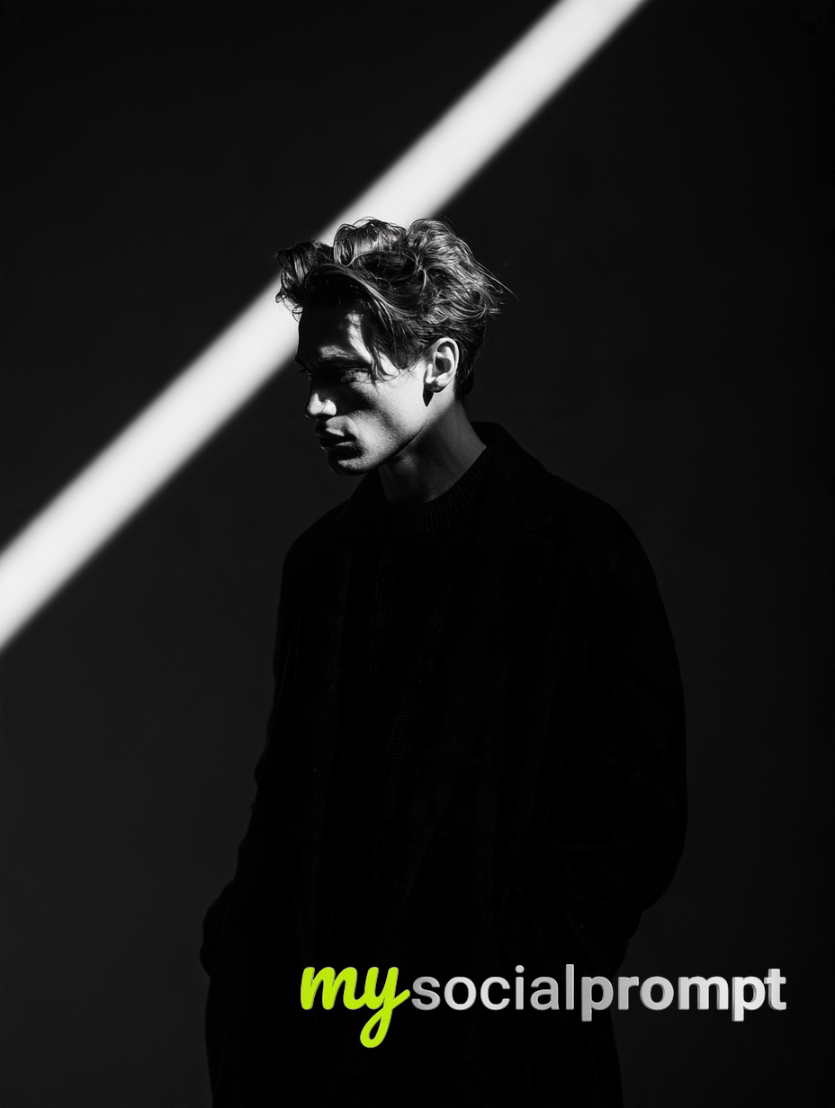 Cinematic Chiaroscuro Portrait: Monochrome Fashion Editorial with Volumetric Lighting