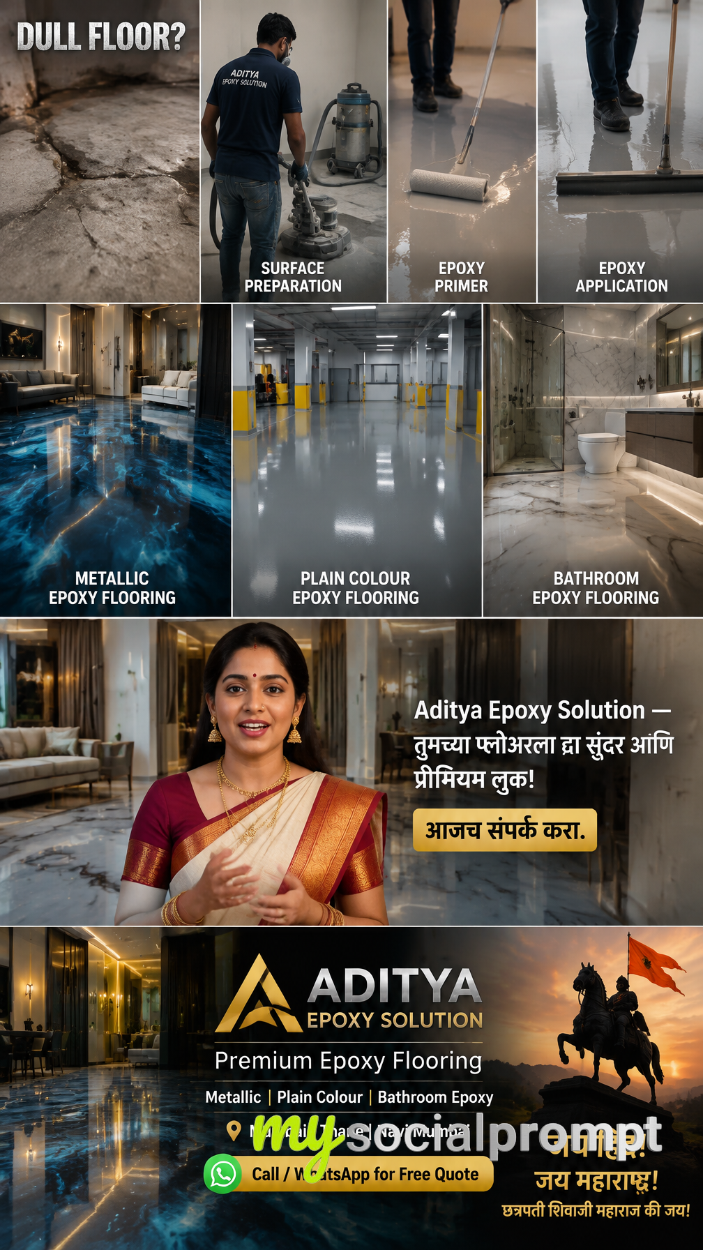 Cinematic 4K Epoxy Flooring Commercial: Metallic Reflections & Marathi Storytelling