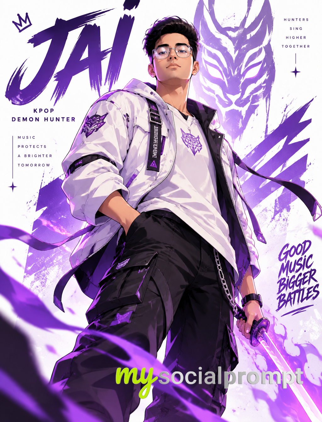 Stylized Anime Techwear Portrait: Jai in Streetwear Poster Art