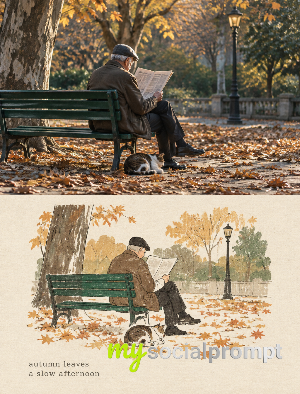 Quiet Autumn Afternoon: Geometric Editorial Illustration Memory Card