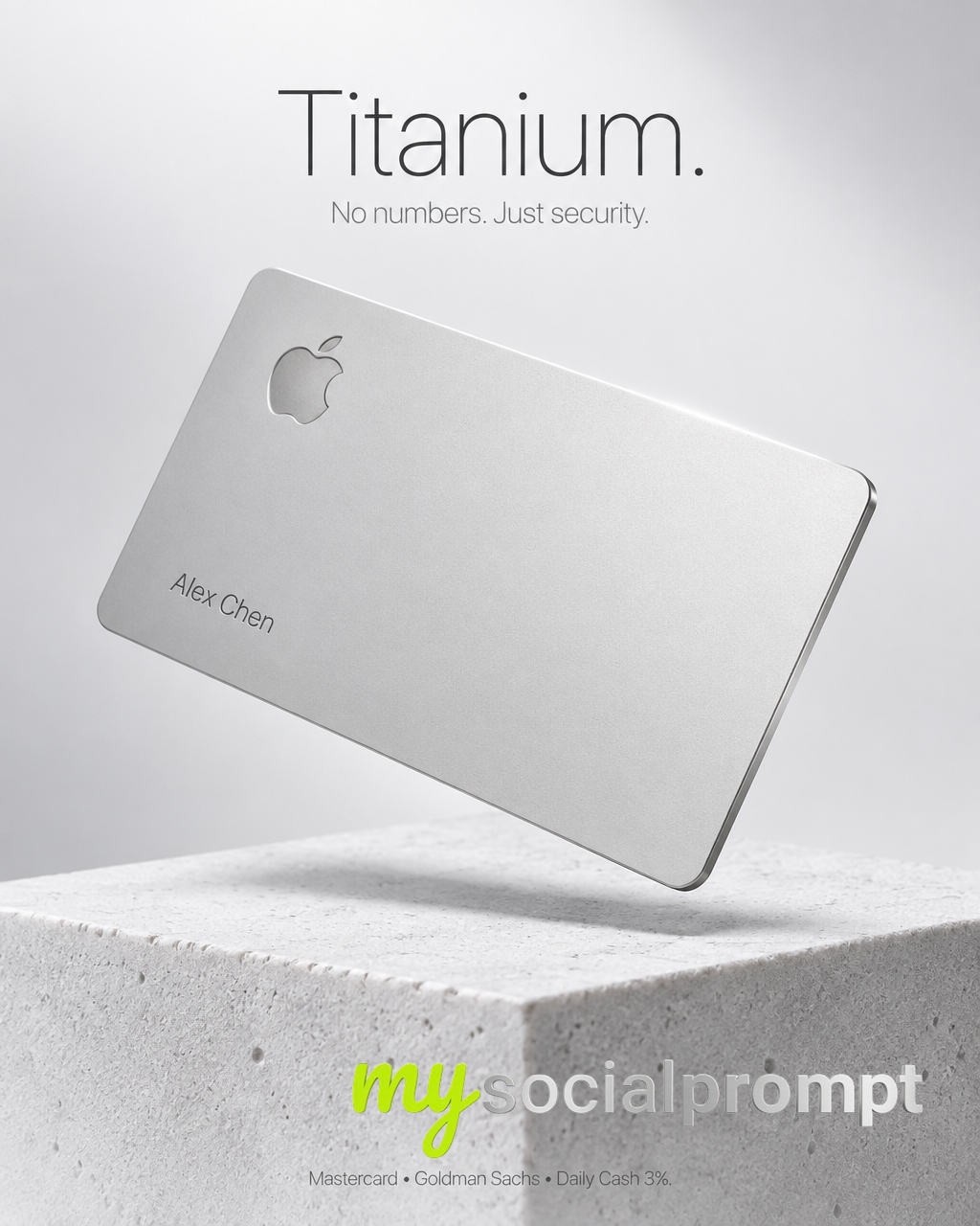 Pure Titanium Minimalist Card Floating on Plaster Geometric Block, Studio Product Photography