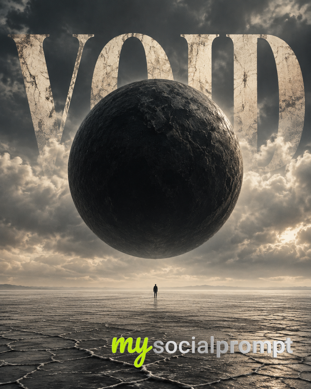 Monumental Void: Surreal Cinematic Salt-Flat with Floating Black Sphere