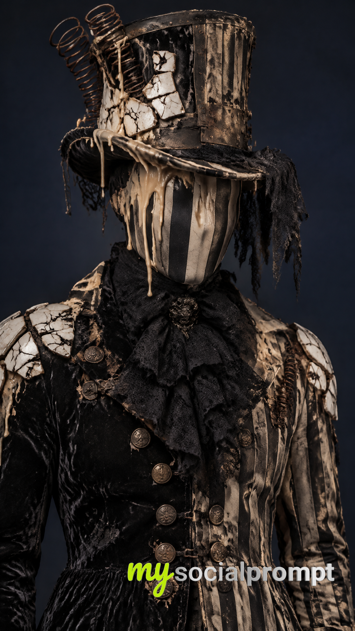 Surreal Porcelain Mask Sculpture in Decadent Steampunk Couture Portrait