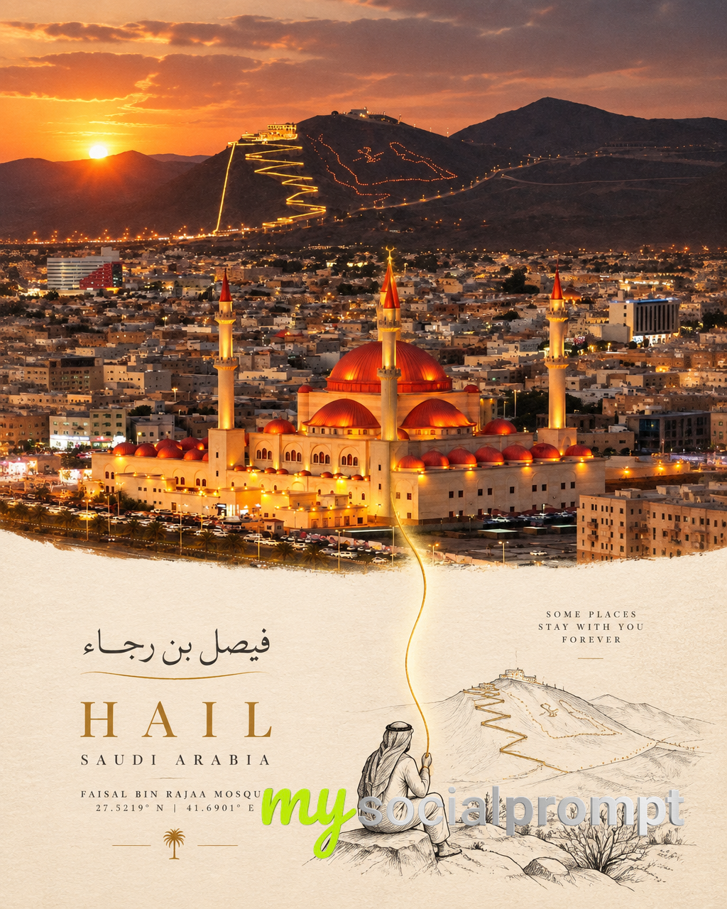 Cinematic Hail Sunrise with Minimalist Ink Illustration | Conceptual Travel Poster