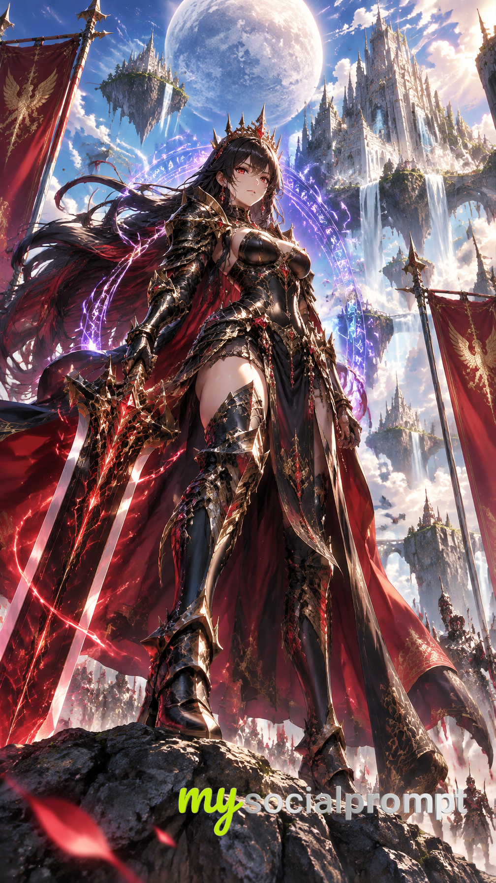 Epic Low-Angle JRPG Character Key Visual: Level 99 Warrior with Magic Aura