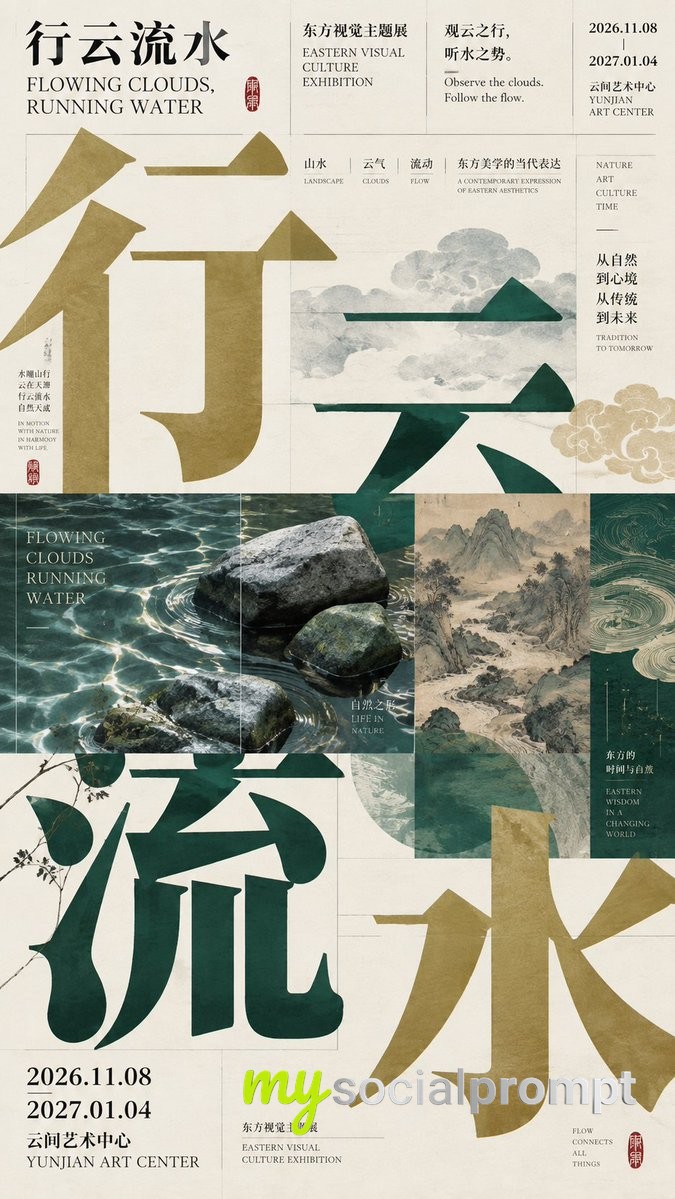 东方当代文化海报四联设计：水墨解构、现代展陈、彩墨巨字与黑底解构的视觉实验 image 4