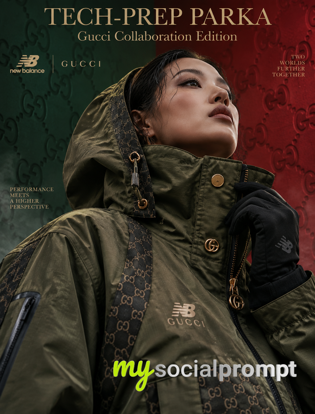 Luxury Tech-Prep Parka Editorial: Cinematic Low-Angle Fashion Portrait