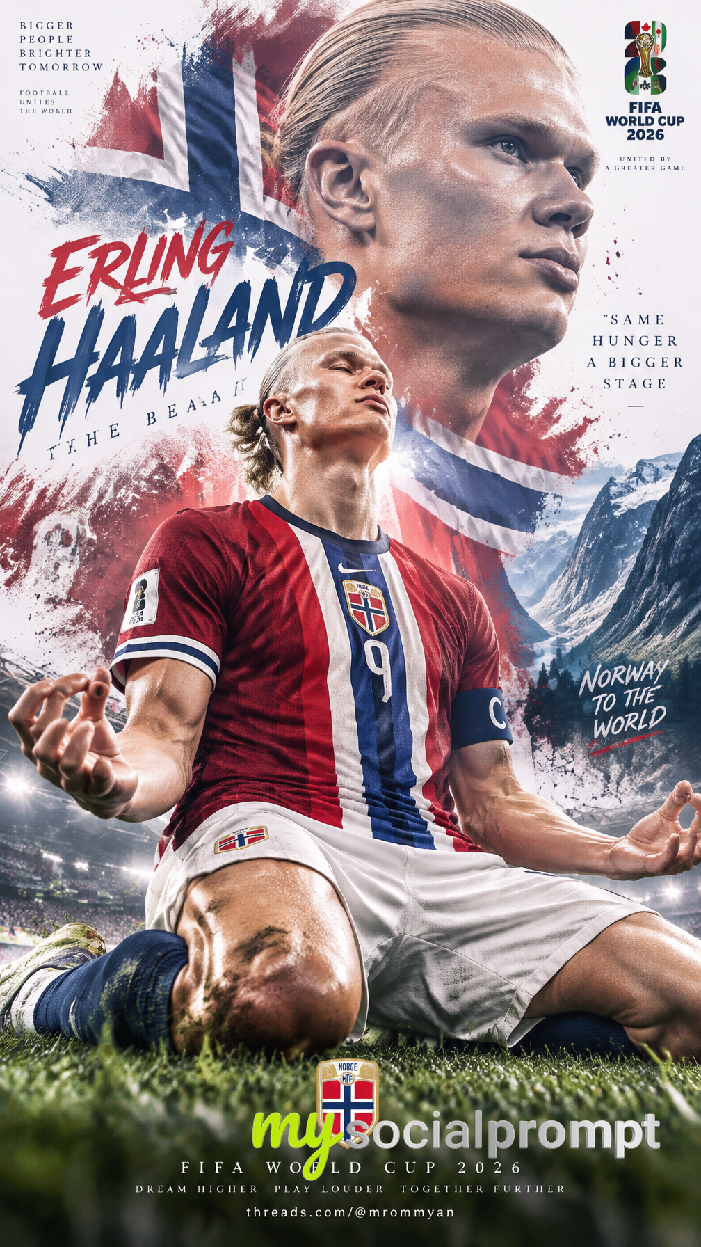Erling Haaland World Cup 2026 Cinematic Meditation Goal Poster