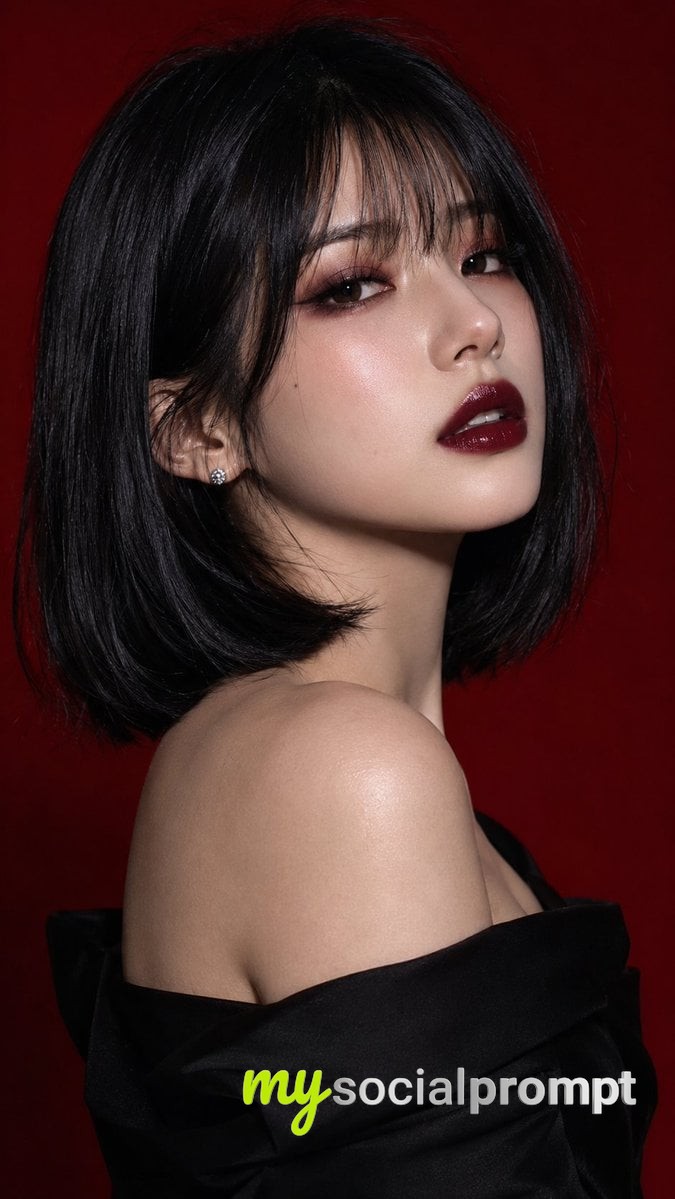 Crimson Studio Beauty Portrait: Burgundy Makeup & Couture Elegance