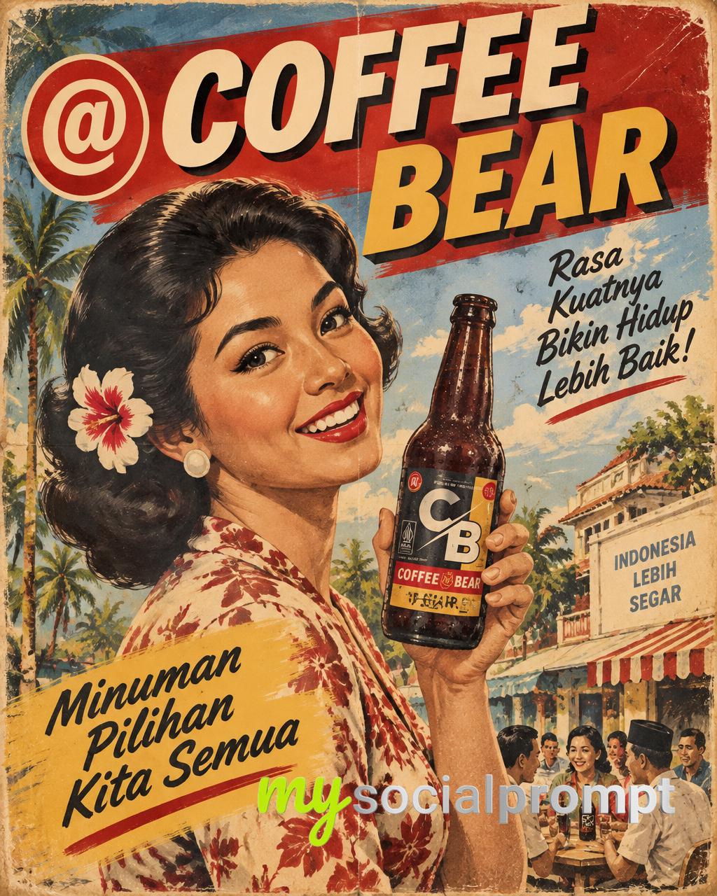 Vintage Indonesiana Coffee Advertisement Poster with Retro Illustration