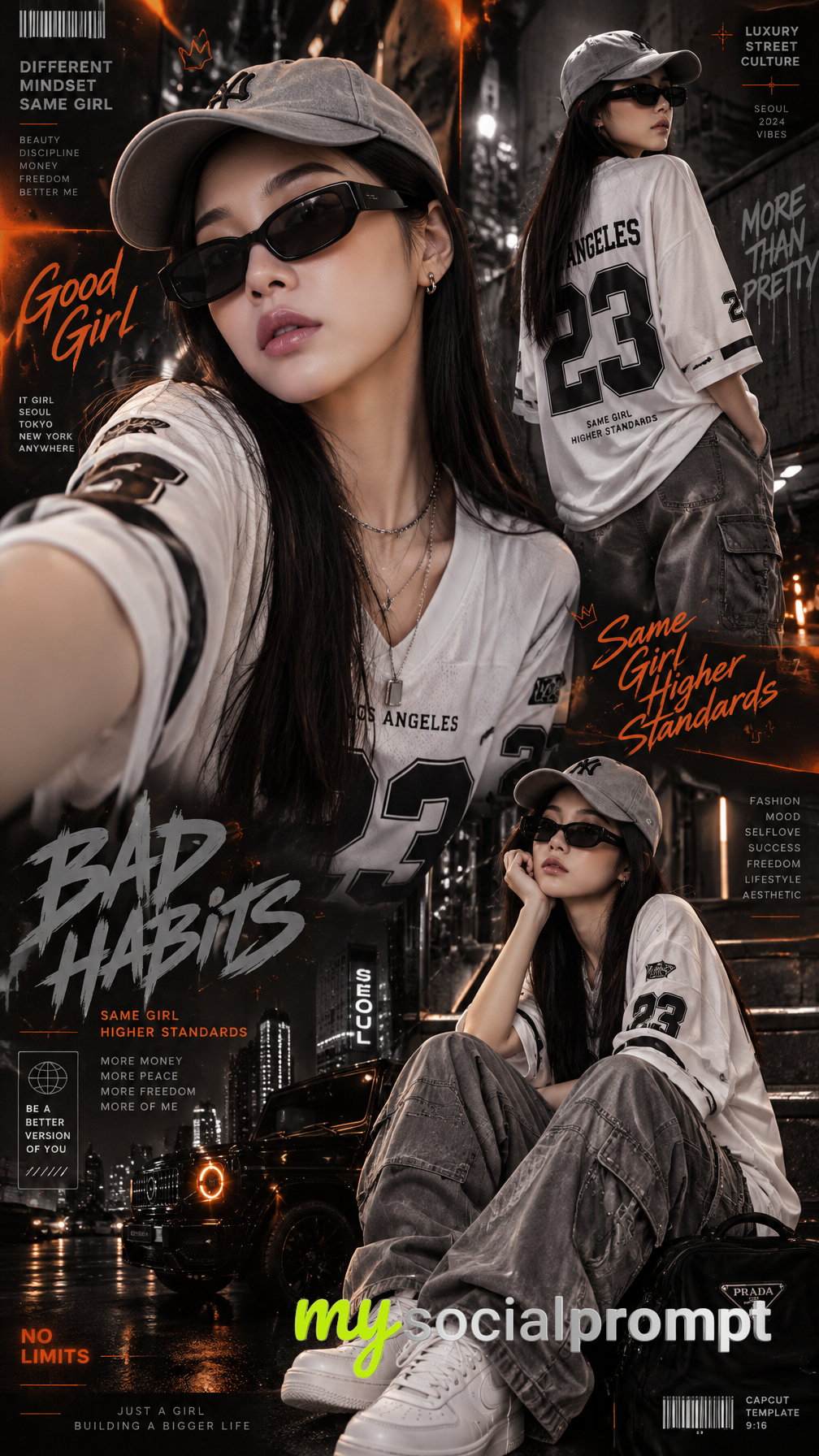 Cinematic Korean Streetwear Collage: Moody Urban Fashion Poster Design