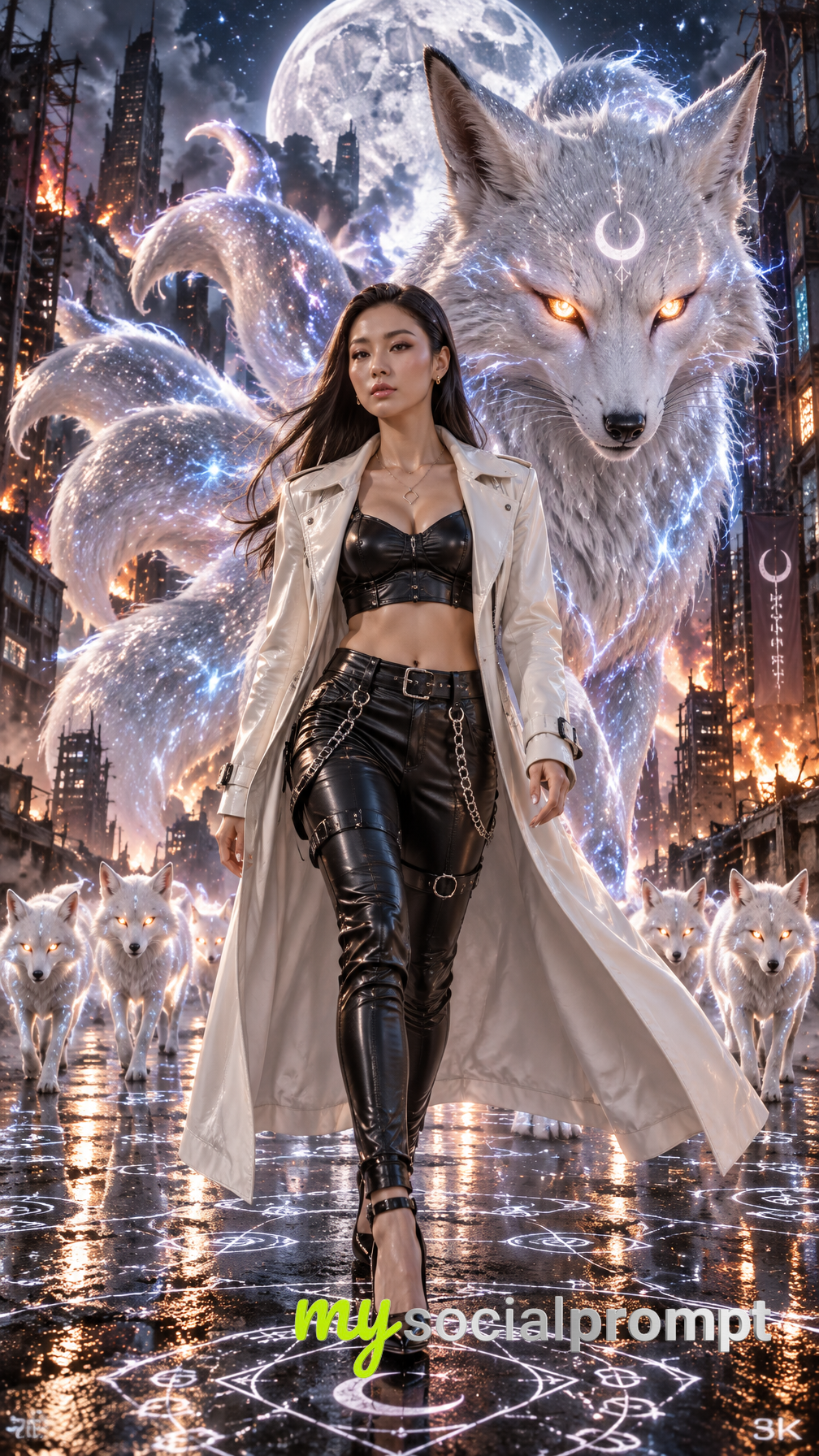 Cyberpunk Valkyrie: Colossal Cosmic Fox in Dystopian City — Cinematic 3D Render