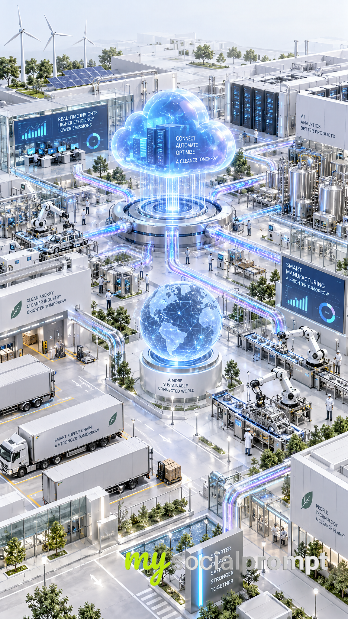 Isometric Smart Factory Visualization with Cloud Computing Core and Holographic Globe