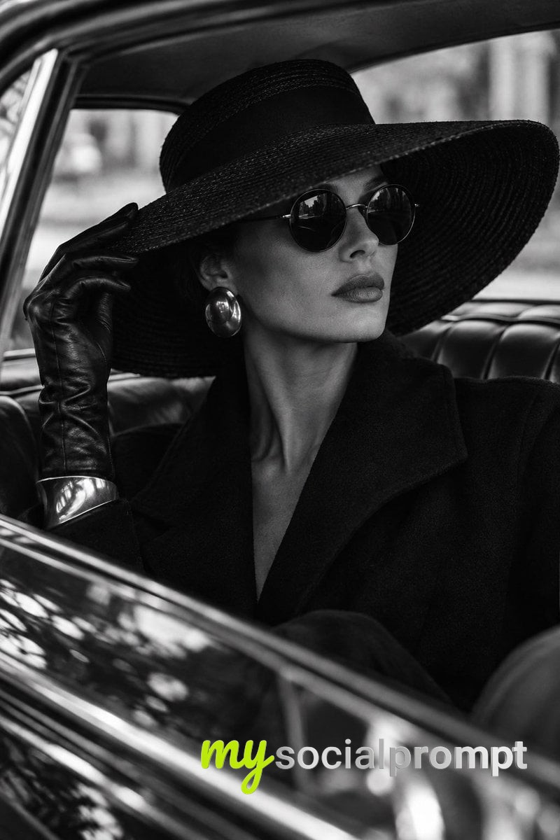 Monochrome Fashion Portrait: Vintage Editorial Elegance in Classic Luxury image 2