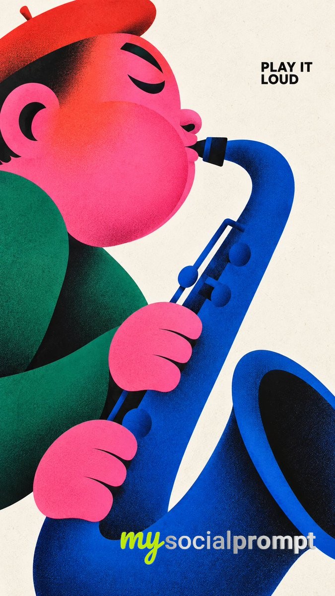 Geometric Jazz Portrait: Minimalist Saxophonist Poster with Airbrushed Grain