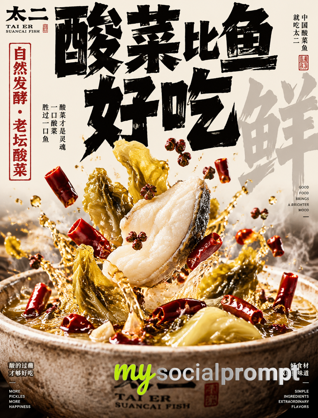 Woodcut Typography Meets Culinary Macro Splash in Tai Er Poster
